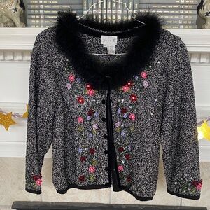 Susan Graver Black Floral Embellished Jacket